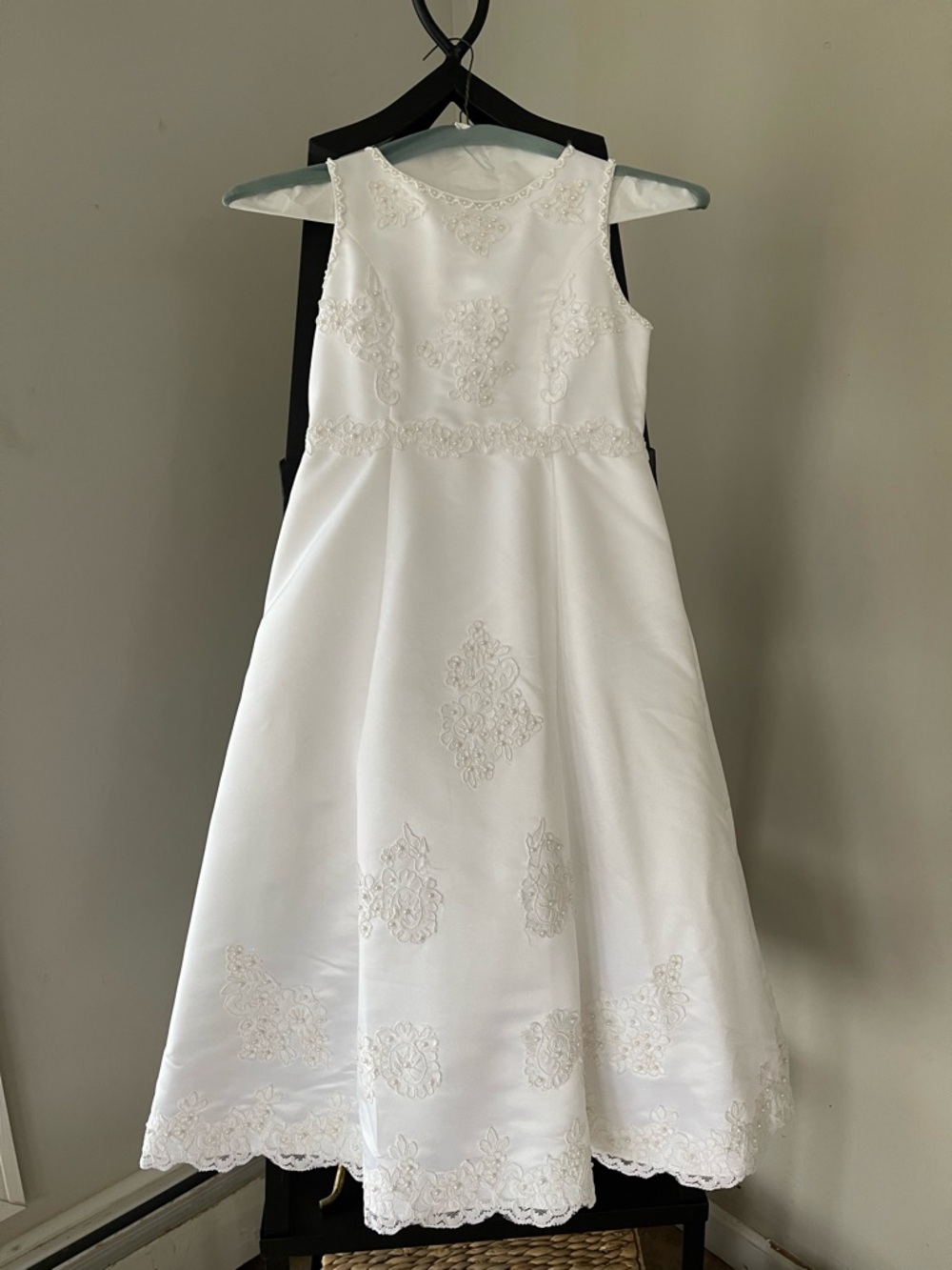 Cinderella White Formal Girls Dress with Lace Applique